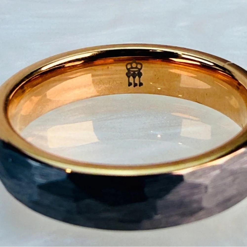 Beautiful Tungsten gray, goldtone inside size 5, band ring